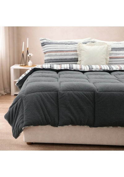 Sherpa Comforter Çift Kişilik Uyku Seti - Antrasit