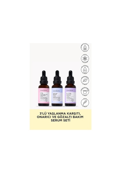 3 Lü Kırışıklık Önlemeye Yardımcı, Yaşlanma Karşıtı Ve Göz Altı Bakım Sağlayan Serum Seti