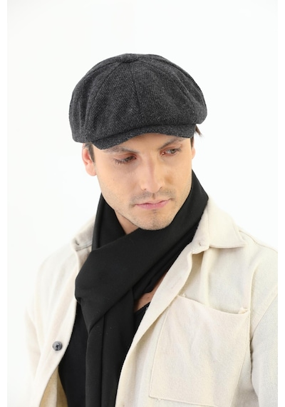 Elif İç Giyim Erkek Desenli Kasket Peaky Blinders Kaşe Kumaş Şapka Kasket Antrasit