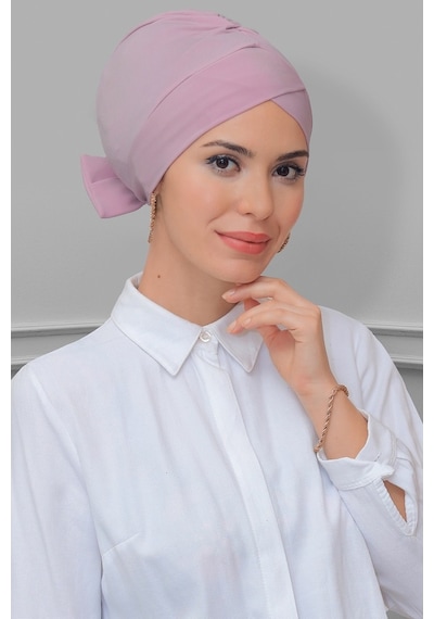 Hürrem Bone Pudra Pratik Hazır Geçmeli Tesettür Bone Sandy Kumaş Fiyonklu Çif Pudra