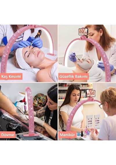 Trled F-700a 70cm Pembe Elmas Desenli Katlanabilir Masaüstü Manikür Ve Protez Tırnak Lambası Beyaz - Beyaz Işık