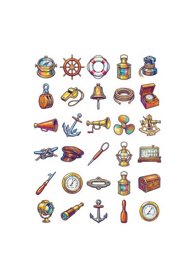 30 Adet Vintage Denizcilik Objeleri Sticker Seti - Laptop Defter Su Matarası İçin Çok Renkli