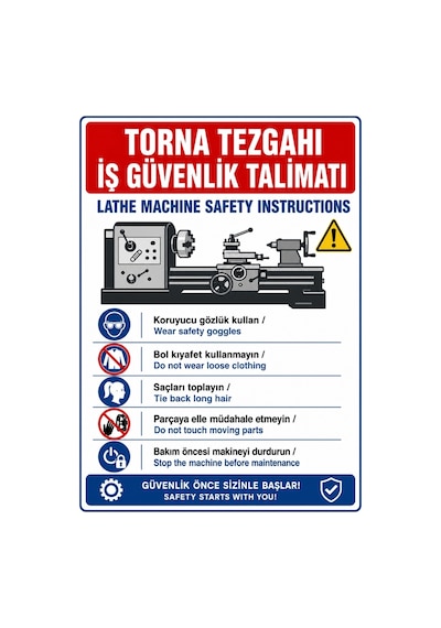 Torna Tezgahı İş Güvenlik Talimatı 50x70cm Pvc Isg Levha