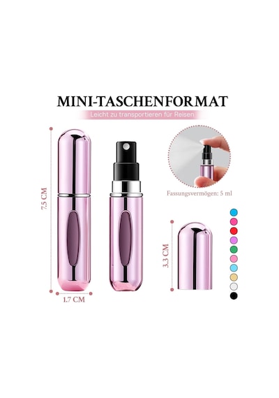 Tech 5ml Metal Taşınabilir Parfüm Şişesi, Doldurulabilir Seyahat Parfüm Atomizeri, Alüminyum Gövdeli Kolonya Dispenseri, Sızdırmaz Mini Cep Boyu Sprey Şişesi, Uçak Kabin Uyumlu Unisex Gümüş