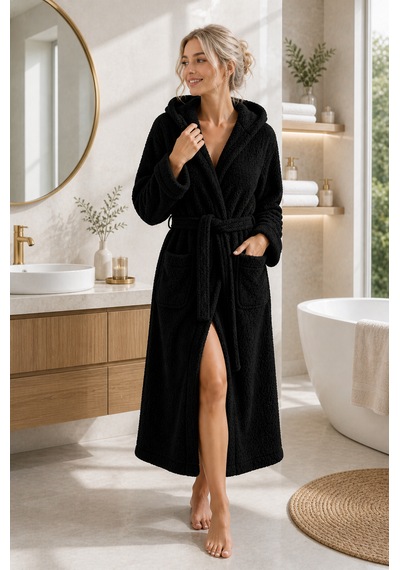 Blackeye Siyah Unisex %100 Pamuk Kapşonlu Bornoz