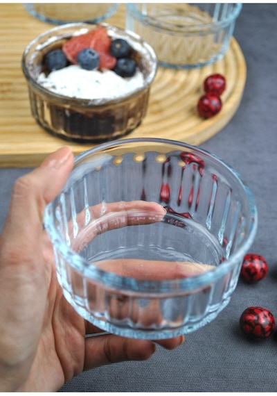 4 Adet Cam Sufle Kabı Borline Kek Tatlı Sufle Kahvaltılık Kase 10x5 Cm Borline Şeffaf