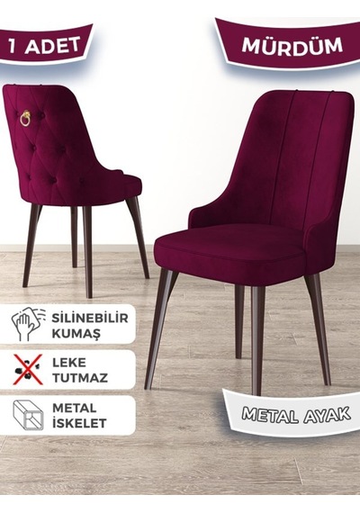 Canisa Newa Serisi, 1.sınıf Babyface Kumaş Kahve Metal Ayaklı Gold Halkalı, 4 Adet Mürdüm Sandalye Sandalye Mürdüm Ayaklar Kahve