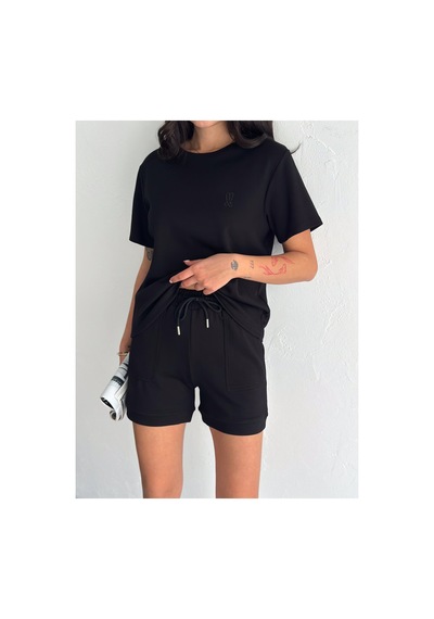 Gugus Kadın Kısa Şortlu/t-shirt 2li Takım Modal Kumaş Siyah