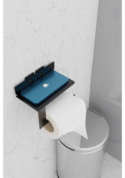 Metal Siyah Ultra Güçlü Yapışkanlı Telefon Tutacaklı Tuvalet Wc Kağıtlık Mt92s Diğer