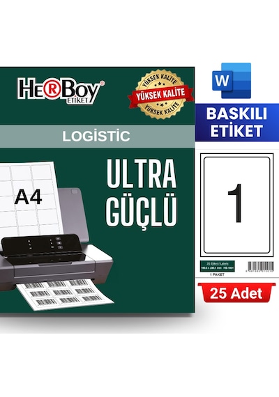 Herboy Hb-1001 199,6 X 289,1 Mm A4 Baskılı Laser Etiket 25 Adet