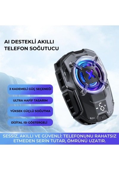 Coofbe Dijital Göstergeli Turbo Fan Işıklı Klipsli 27w Telefon Soğutucu Radyatör Tüm Telefonlara Uyumlu