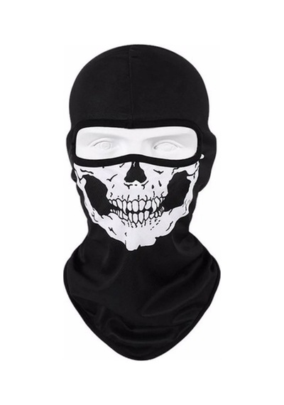 Caxis Motorcu Balaklava Yarım Kuru Kafa Baskılı Maske Siyah