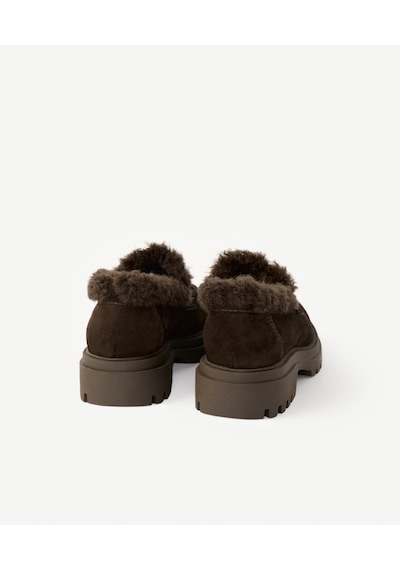 Yargıcı Kalın Tabanlı Süet Kürklü Loafer 26kkay4014x 208 Kahverengi