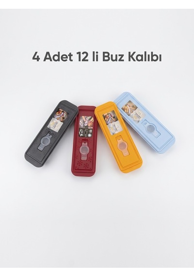 4 Adet 12 Li Kapaklı Silikon/plastik Buz Kalıbı Seti - Çok Renkli Buz Saklama Kabı