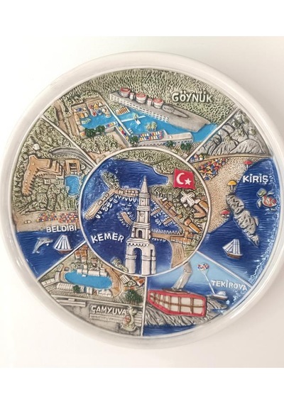 Tabak Antalya Temalı Kule Bayrak Deniz Balık Seramik Duvar Masa Süsü Dekor