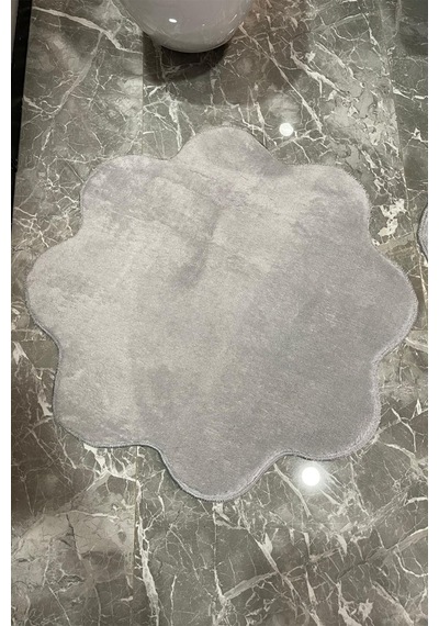 2'li Gri Banyo Halısı Peluş Post Halı Klozet Takımı 80x80 Ve 100x100 Gri
