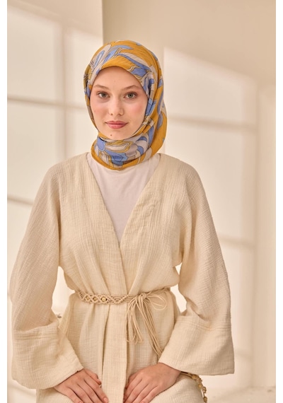 Silk Home Olinda İpek Eşarp 47003-21 Yanık Sarı, Mavi Lila, Zeytuni
