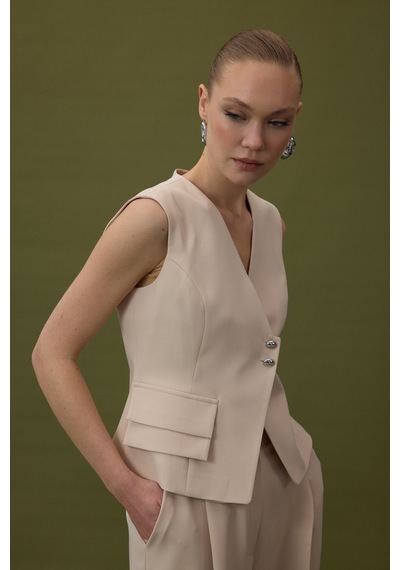 Sateen Sofia Yelek - Bej-137057 Bej