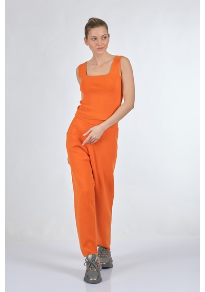 Lal Kare Yaka Kolsuz Oranj Kadın Triko 22262035 Oranj
