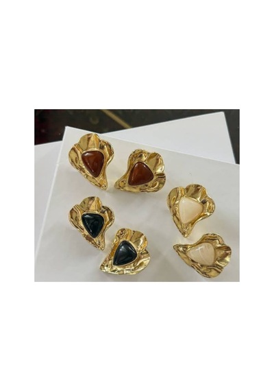 Lunarie Dövme Organik Kalp Form Küpe 14k Gold Üçgen Kızıl Kahve Kahverengi