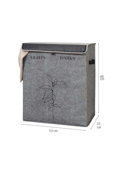 2 Gözlü Kompakt Kapaklı Derili Çamaşır Sepeti -katlanabilir Dayanıklı 100lt 53 X 33 X 60 Cm Gri-beyaz