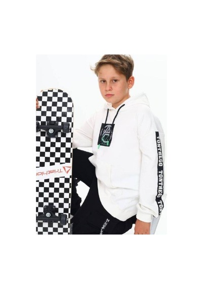 Zekids Çocuk Kapüşonlu Stay Strong Yazılıi Sweatshirt-14816 Ekru