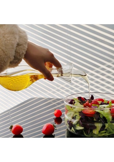 Qerhome Tombul Çizgili Borosilikat Cam Yağlık 900 Ml 2 Adet Şeffaf