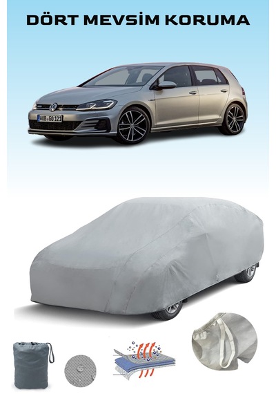 Gri Volkswagen Golf Gtd 5 Kapılı 2017 - 2021 Araba Brandası, Oto Örtüsü, Araba Çadırı Gri