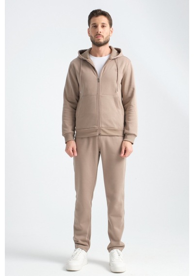 Shooter Sportswear Erkek Kışlık Eşofman Takımı Thermosoft Teknolojisi İçi Kuzu Görünümlü Regular Kalıp Minimal Logo Kapüşonlu Vizon