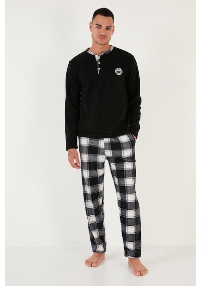 Buratti Ekose Regular Fit Bisiklet Yaka Kışlık Polar Erkek Pijama Takımı 609610013W4 Siyah-Beyaz