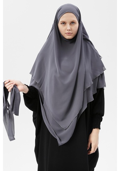 Altobeh Hazır Pratik Şifon Üç Katlı Peçeli Üçgen Hac Umre Şalı Sufle Hijab Nikap Füme