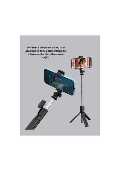 8753tknd Bluetooth Selfie Çubuğu 360 Dönebilen Başlık, Kablosuz Bağlantı 893hmng Çok Renkli