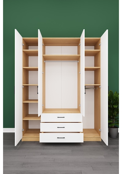Asra Trend Lüks 4 Kapaklı 3 Çekmeceli Gardırop %100 Mdf Askılı Düzenleyici Elbise Dolabı G02 Karina - Beyaz Asra Trend Lüks 4 Kapaklı 3 Çekmeceli Gardırop %100 Mdf Askılı Düzenleyici Elbise Dolabı G02 Karina - Beyaz