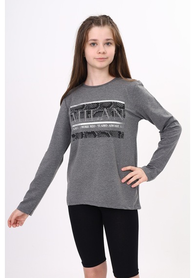 Toontoy Kız Çocuk Milan Baskılı Sweatshirt Antrasit Melanj