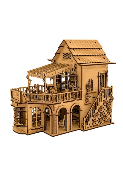 Coffee Shop Diorama Ahşap Maket Seti Dıy Miniatür Kafe Binası Koleksiyoner Modeli 362 Parça