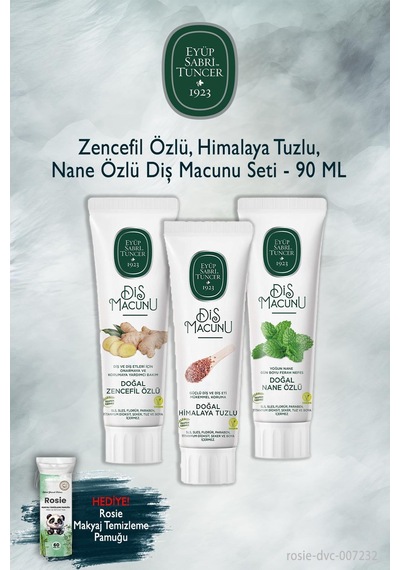3 Adet 90 Ml Eyüp Sabri Tuncer Zencefil, Himalaya, Nane Diş Macunu, Rosie Beyazlık
