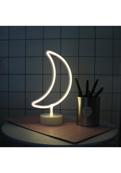 Dekoratif Pilli Ay Tasarımlı 3d Neon Led Masa Ve Gece Lambası 5570 Sarı