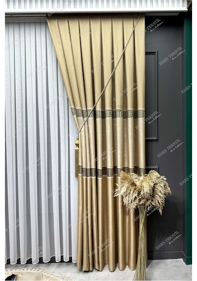 Pano Fon Perde Amasra Elegans Seri Koyu Krem Gold Blackout Karartma Tek Kanat Koyu Krem
