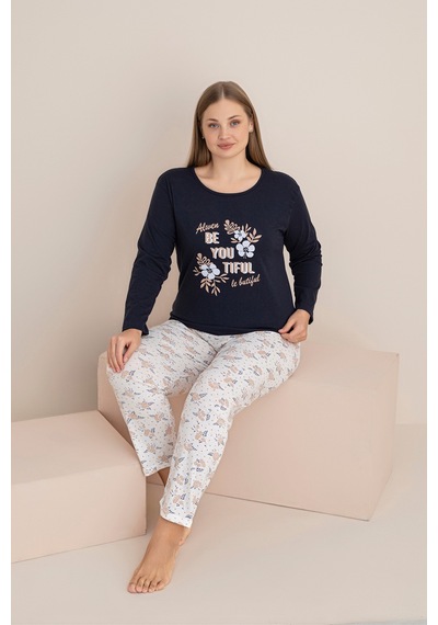 Rindahomewear Büyük Beden Süprem Uzun Kol Pijama Takımı Siyah