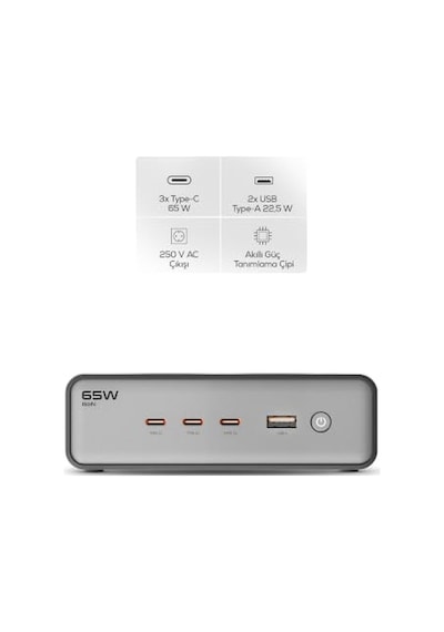 Xenon Smart Masaüstü Priz Hızlı Şarj İstasyonu 6 İn 1 4000w Ac 65w 3 X Usb-c 1 Usb-a 100w Type-c Kablo X6423