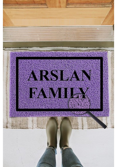 KIVIRCIK PASPAS KISIYE OZEL FAMILY LILA 40X60 CM Dekoratif Çok Amaçlı Iç ve Dış Kapı Paspası