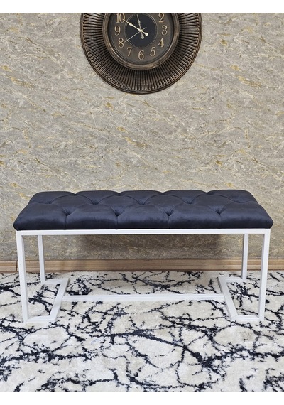 Zafir Beyaz Boyalı - L - Ayaklı 100 Cm X 38 Cm Oturak - Bench - Makyaj Taburesi - Makyaj Oturak Füme