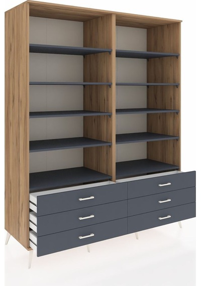 Kronos Gardrop 10 Raflı 6 Çekmeceli 176x59x221 Çam-antrasit Antrasit Kronos Gardrop 10 Raflı 6 Çekmeceli 176x59x221 Çam-antrasit Antrasit