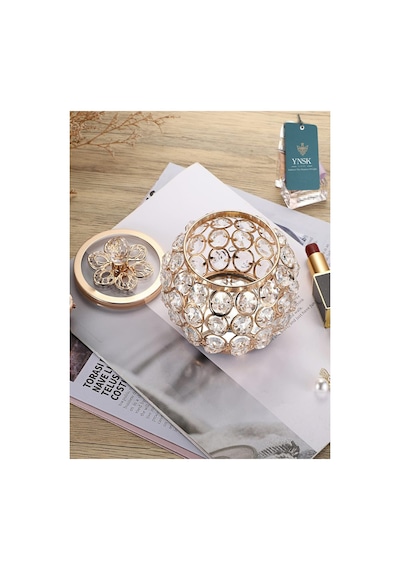 Chacha Home Luxury Lucent Lüks Kapaklı Kristal Mücevher Kutusu, Organizer, Düzenleyici, Şekerlik Küçük Boy Gold