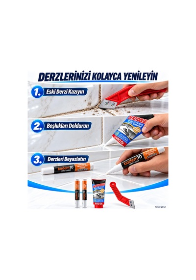 3'lü Set Faynas Beyaz Derz Yenileme Seti 400 Gr Derz Dolgu + Derz Kazıyıcı + 2'li Derz Kalemi