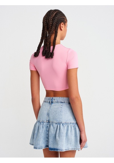 Dilvin 31175 Bisiklet Yaka Crop Top-pembe Pembe