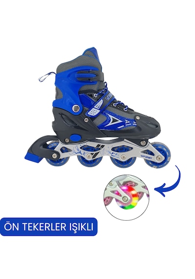 Vr1 - Metal 2+2 Işıklı 3in1 Ayarlanabilir Çocuk Pateni 2+1+1 / 2+2 Silikon Tekerli Uç Korumalı Mavi