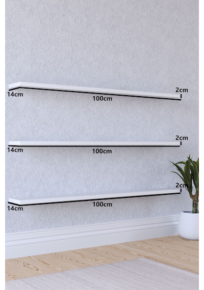 Yankı-BYEG 100 cm 3lü Mat Beyaz Mdf Duvar Rafı Gizli Bağlantı Kitaplık