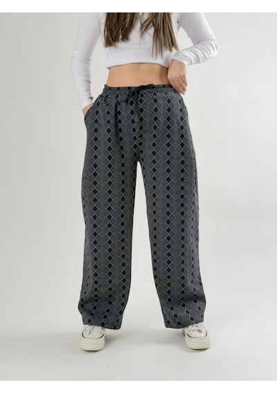 Cocopelli Desenli Kadın Baggy Pantolon Coc2675 Gri