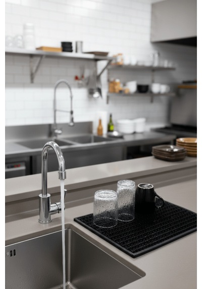 Zq Polimer 27x37 Cm Kauçuk Bar Mat, Bulaşık Kurutma Matı, Tencere Altlığı, Cam Kenarı Saksı Altlığı Siyah